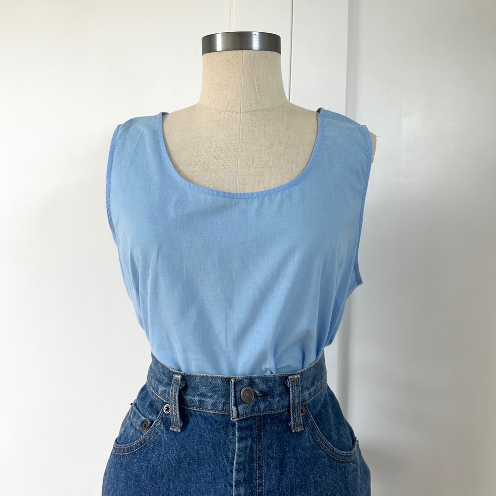 Vintage Denim & Co Womens Large Blue Sleeveless Cotton Scoop Neck Shell Top Tank